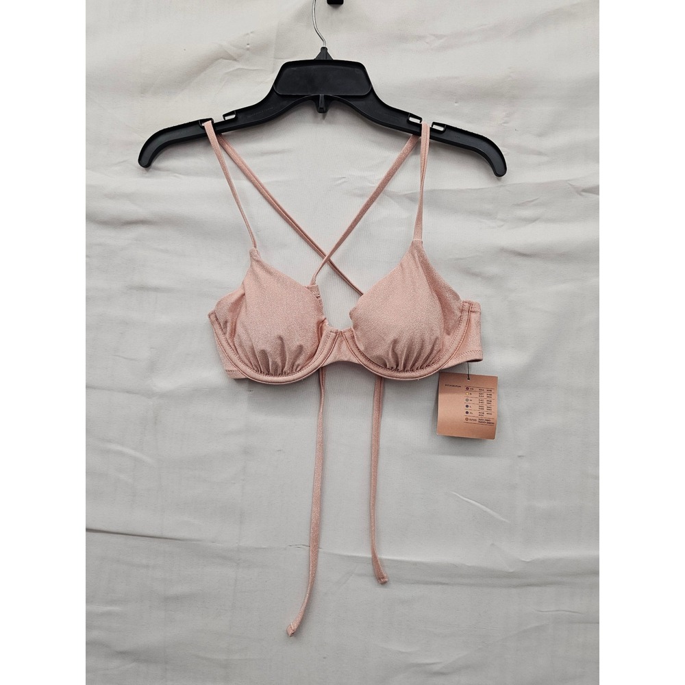 Shade & Shore Womens Metallic Bikini Top Pink Nylon Blend Beach‎ Size XS